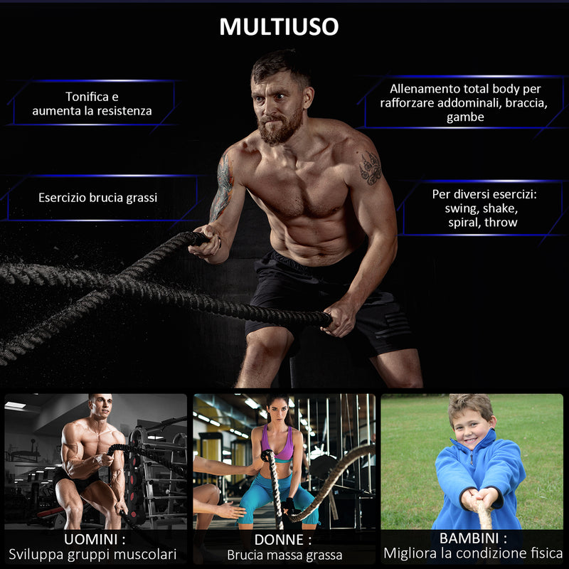 Battle Rope Corda Fune da Allenamento Forza Fitness Ø38mm Lunghezza 9m 