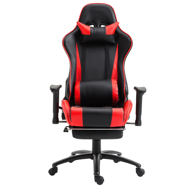 prezzo Chaise de jeu ergonomique inclinable en similicuir avec repose-pieds noir et rouge