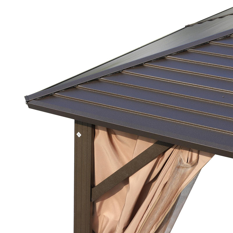 Gazebo da Giardino 3x3m in Alluminio Tende Laterali Marrone e Nero 