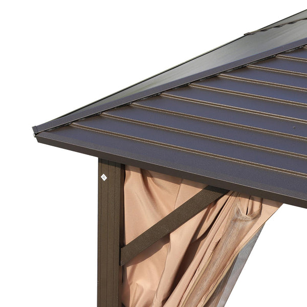 acquista Tonnelle de jardin en aluminium 3x3m avec rideaux latéraux marron et noir