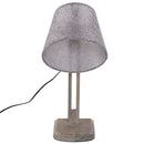 Lampada da Tavolo Paralume in Lino e Legno di Paulonia Grigio 