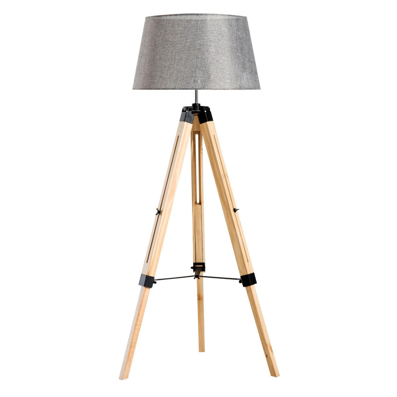 Lampada da Terra Design con Treppiede in Legno Altezza Regolabile Grigio 