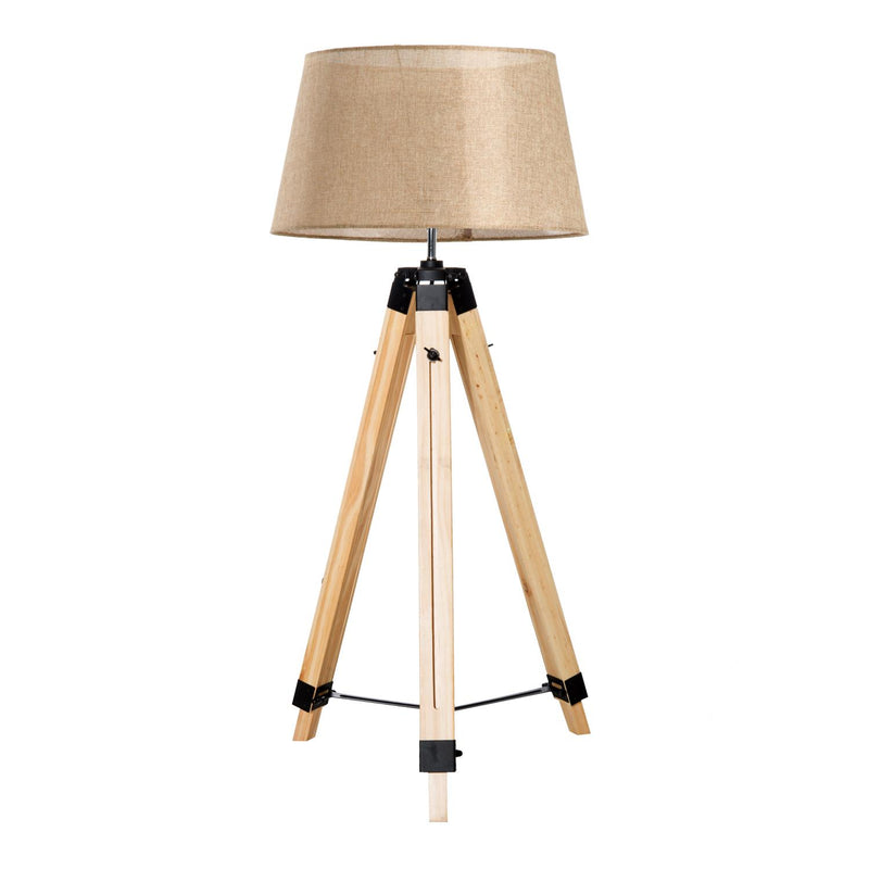 Lampada da Terra Design con Treppiede in Legno Altezza Regolabile Beige 