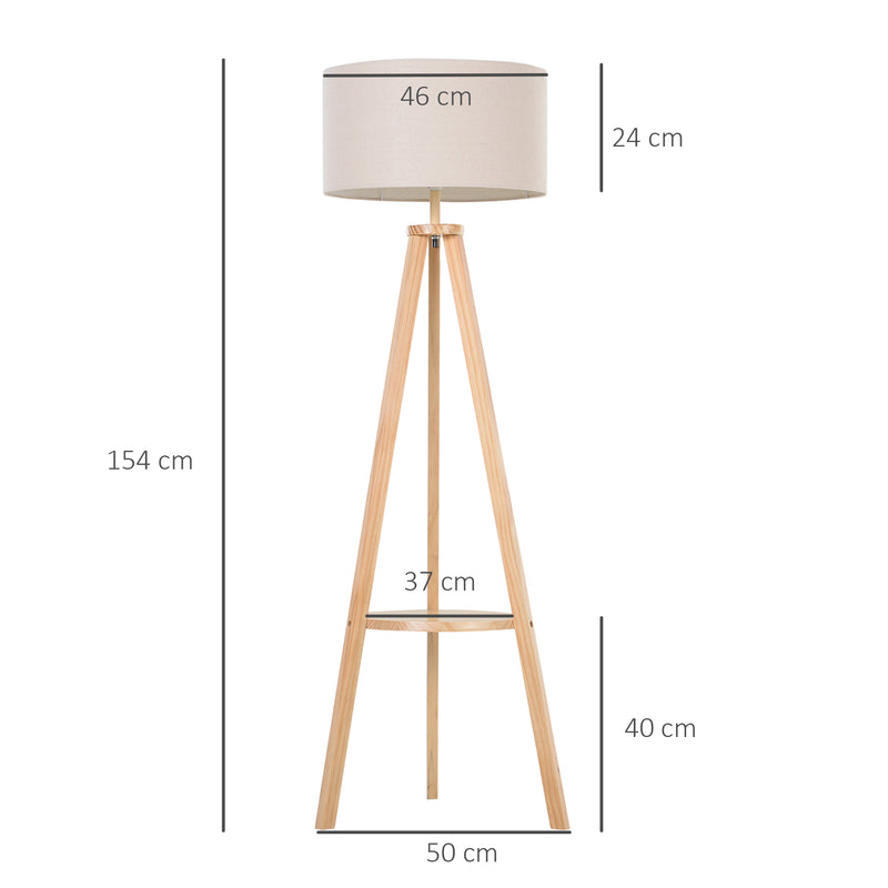 Lampada da Terra Tripode in Legno e Lino con Interruttore a Pedale Altezza 154 cm 