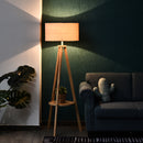 Lampada da Terra Tripode in Legno e Lino con Interruttore a Pedale Altezza 154 cm 