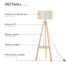 Lampada da Terra Tripode in Legno e Lino con Interruttore a Pedale Altezza 154 cm 