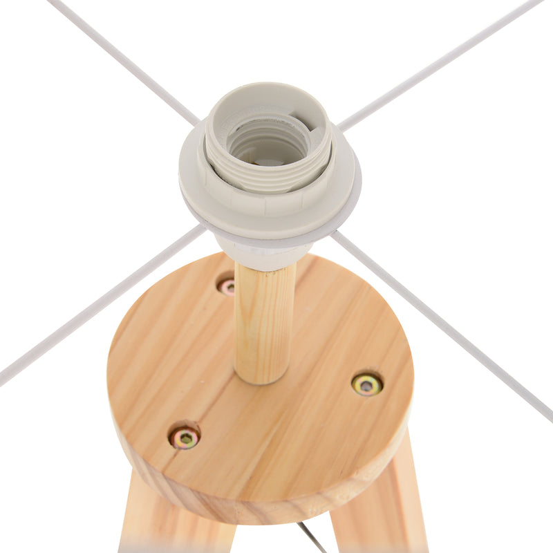 Lampada da Terra Tripode in Legno e Lino con Interruttore a Pedale Altezza 154 cm 