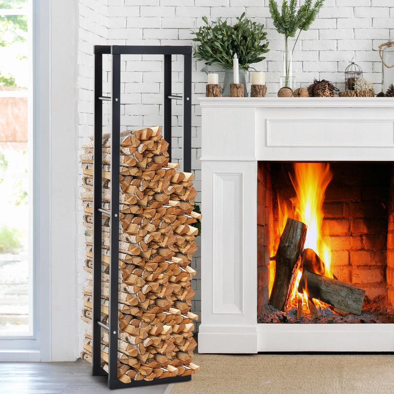 Portalegna Legnaia Verticale in Ferro 40x25x150 cm da Interno Max 100Kg  Nero