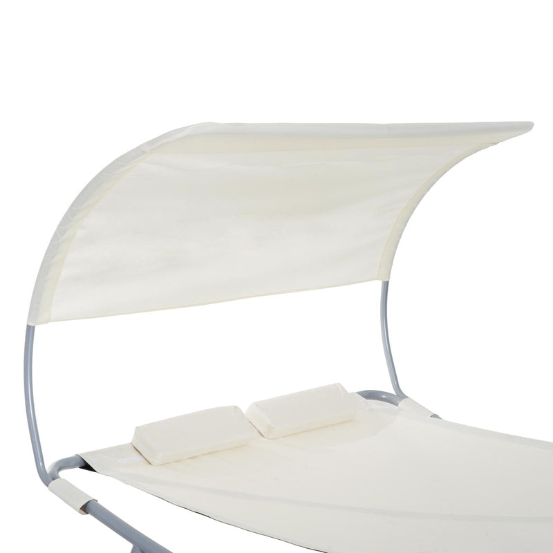 Lettino Prendisole Matrimoniale in Acciaio con Tettuccio Regolabile Crema 