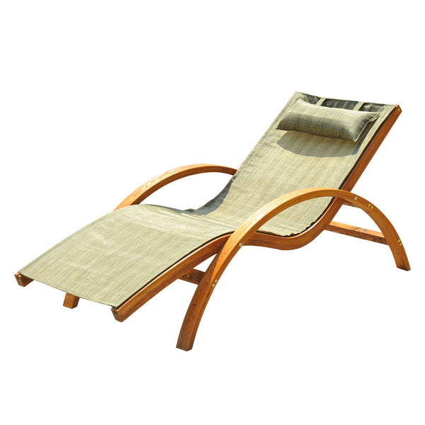Bain de Soleil Ergonomique en Bois avec Matelas Marron et Appui-Tête online