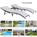 Set 2 Lettini Prendisole e Tavolino in Rattan Sintetico con Cuscini Rimovibili Marrone Crema 