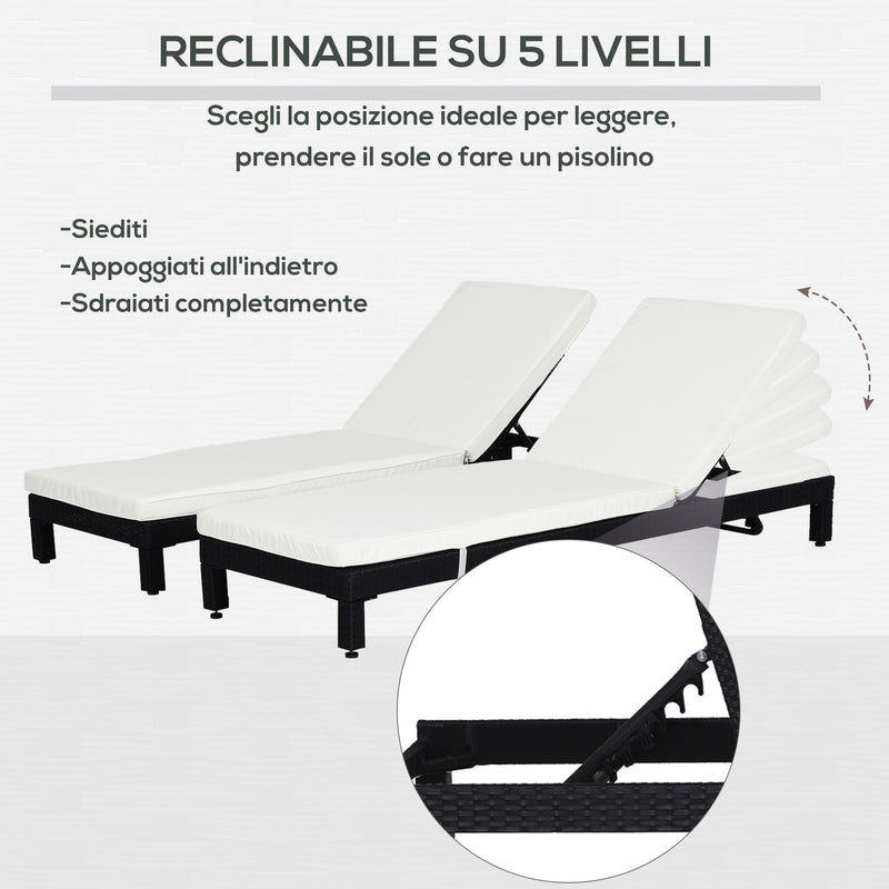 Set 2 Lettini Prendisole in Acciaio Nero con Cuscino Crema 