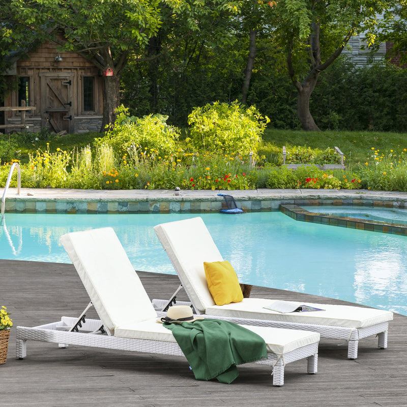 Set 2 Lettini Prendisole in Acciaio con Cuscino Bianco 