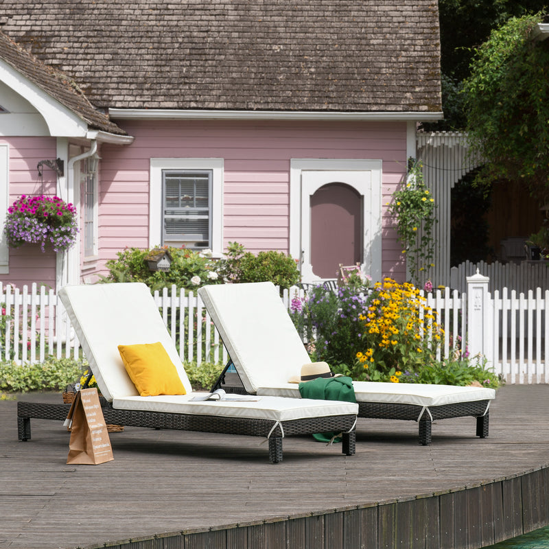 Set 2 Lettini Prendisole in Acciaio Marrone con Cuscino Crema 