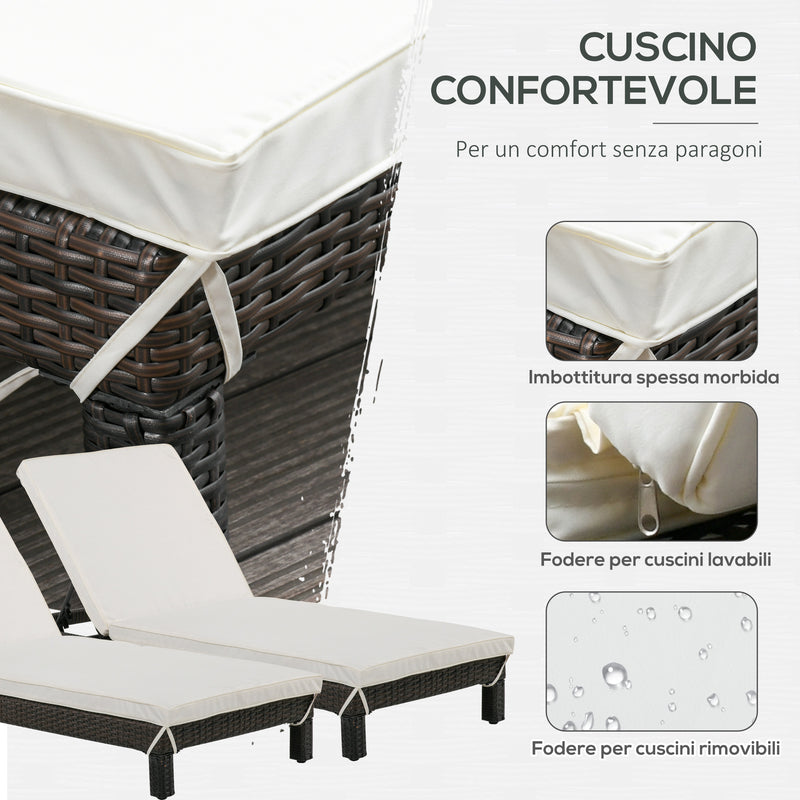 Set 2 Lettini Prendisole in Acciaio Marrone con Cuscino Crema 