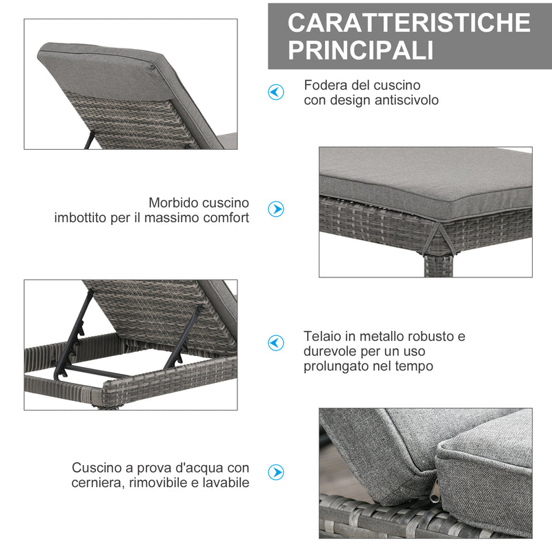 Set 2 Lettini Prendisole in Acciaio con Cuscino Grigio 