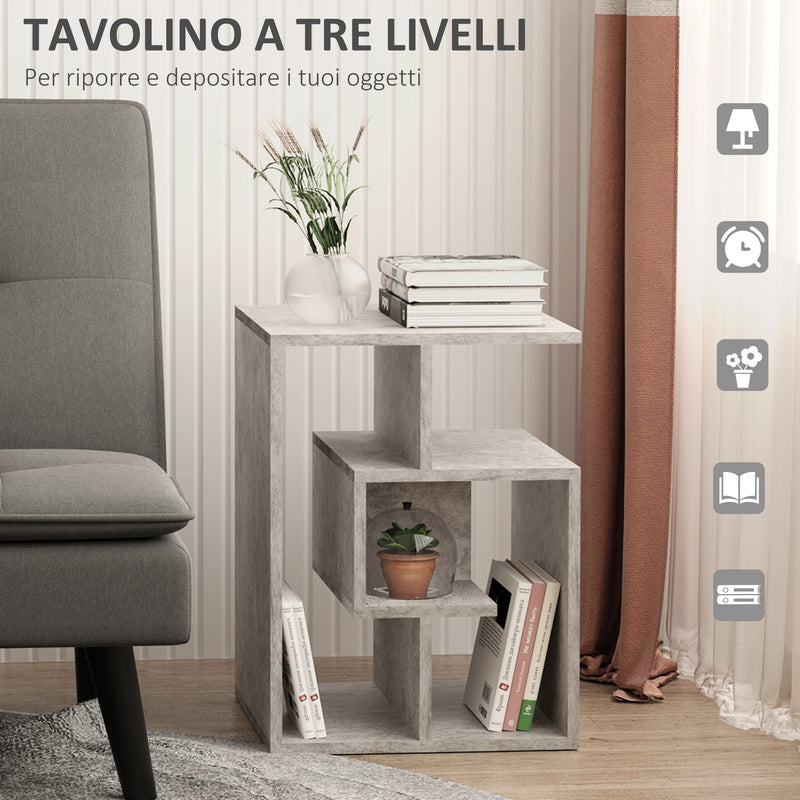 Mobiletto Libreria a 3 livelli in Legno Grigio Effetto Cemento 45x40x55 cm 