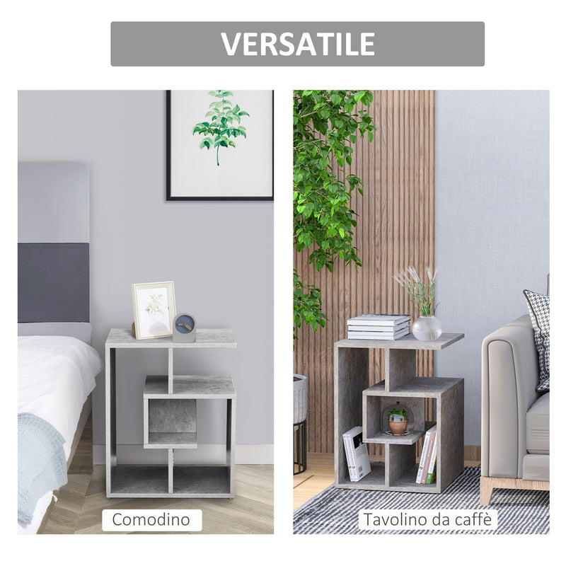 Mobiletto Libreria a 3 livelli in Legno Grigio Effetto Cemento 45x40x55 cm 