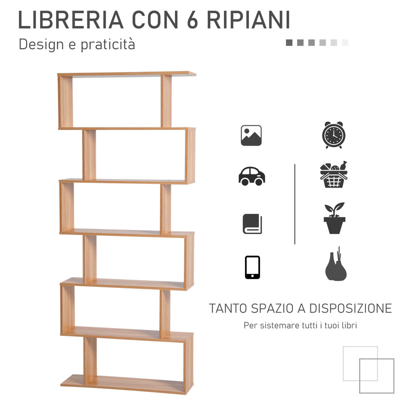 Libreria Design Moderno in Legno con 6 Ripiani Legno Naturale 80x23x192 cm 