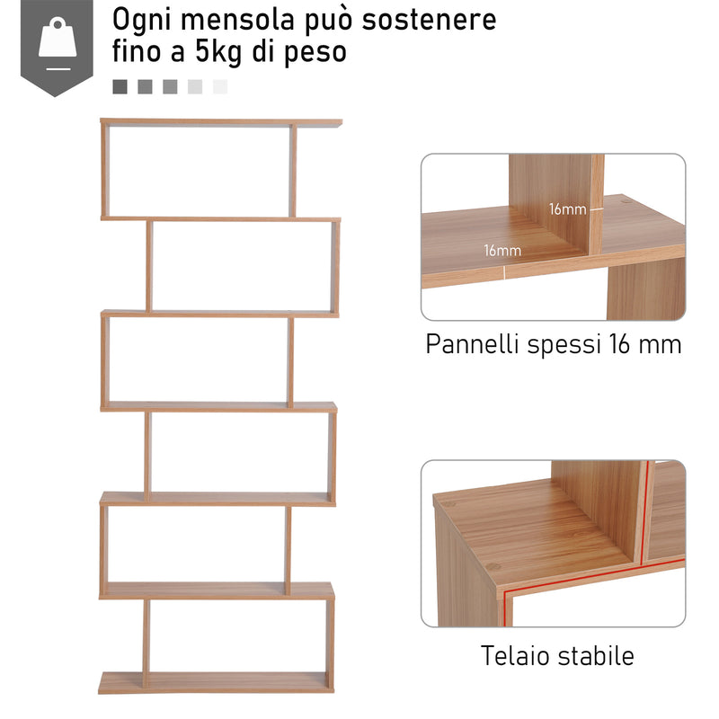 Libreria Design Moderno in Legno con 6 Ripiani Legno Naturale 80x23x192 cm 