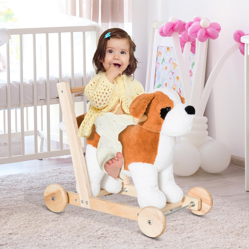 Cane Cavalcabile per Bambini con Suoni in Legno e Peluche 