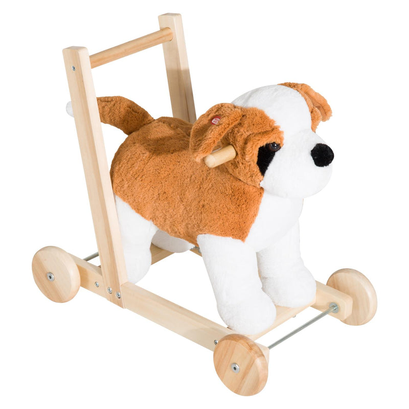 Cane Cavalcabile per Bambini con Suoni in Legno e Peluche 