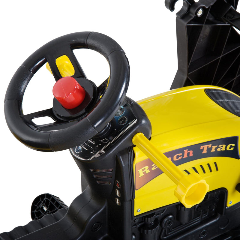 Trattore a Pedali per Bambini con Escavatore e Rimorchio Nero e Giallo 