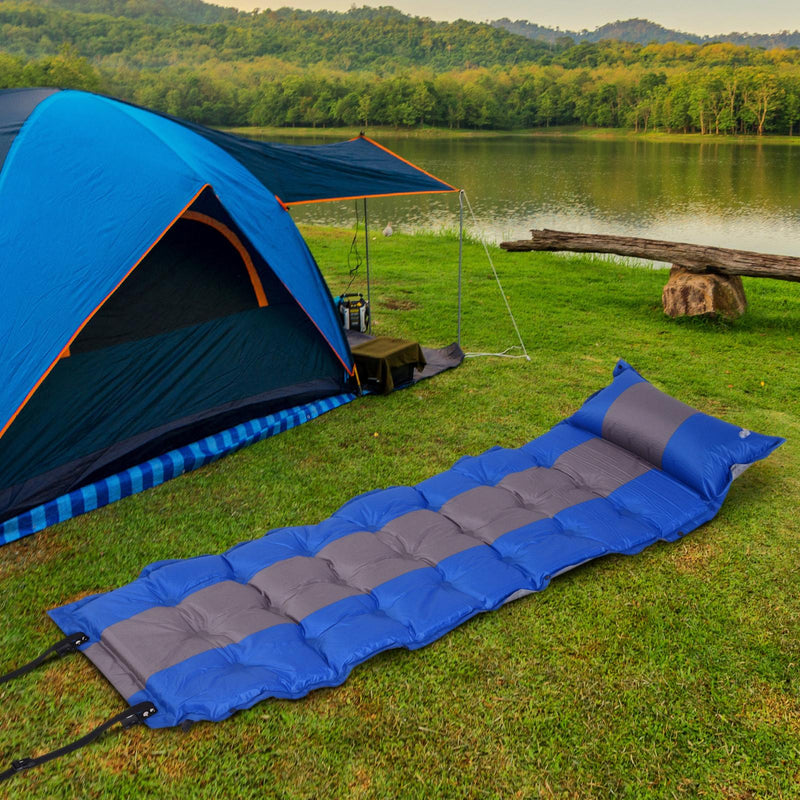 Materassino Gonfiabile da Campeggio con Cuscino in PVC Blu e Grigio 191x63x5 cm 