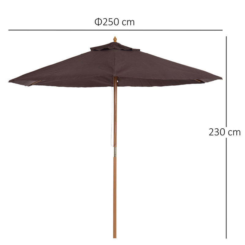 Ombrellone da Giardino Ø2.5 m Palo Ø38 mm in Legno Marrone 