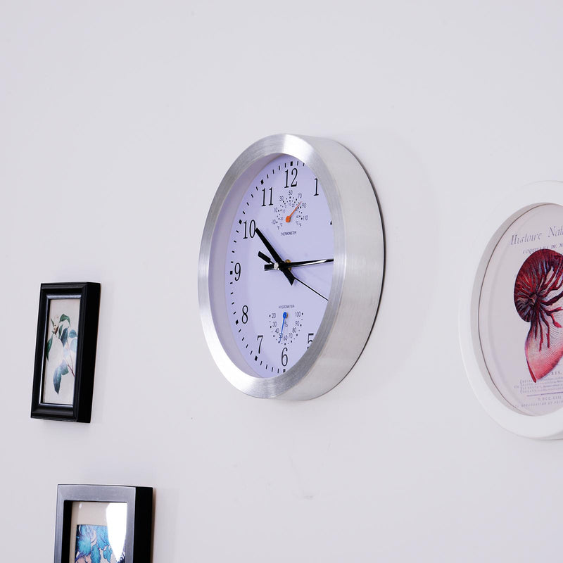 Orologio da Parete Movimento Silenzioso con Termometro e Barometro Argento Ø24.8x4.2 cm 