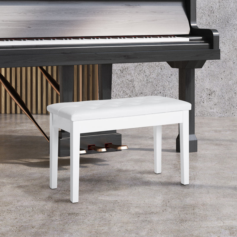 Panca Sgabello Pianoforte con Vano Portaoggetti in Similpelle e Legno 76x36x50 cm Bianco 