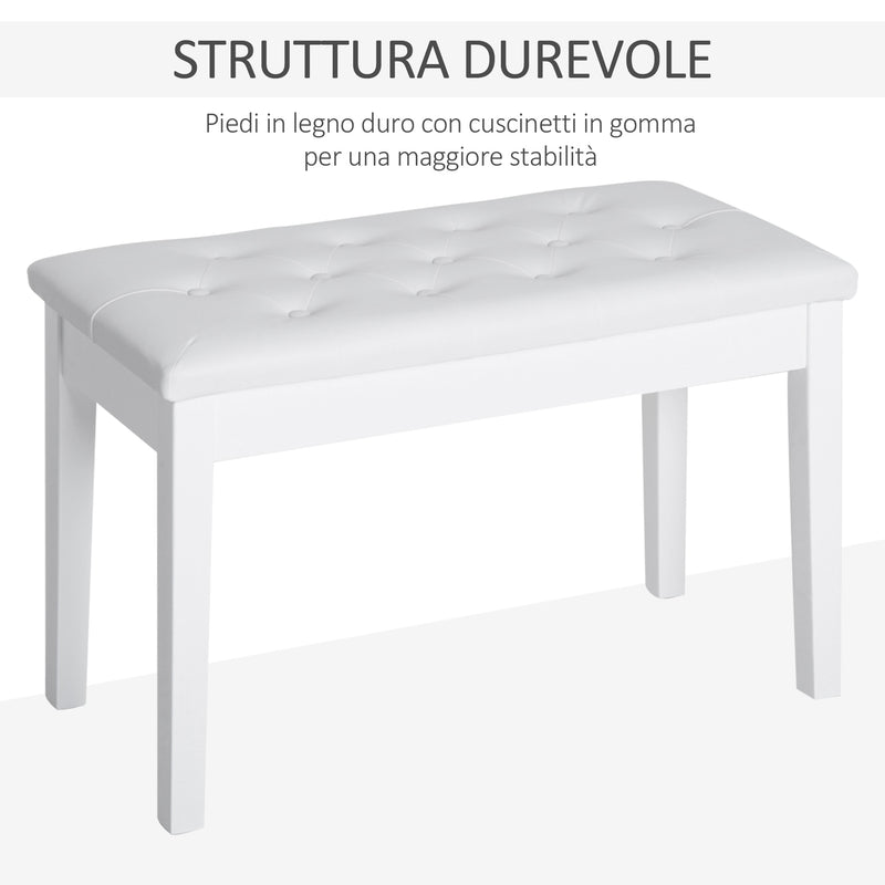 Panca Sgabello Pianoforte con Vano Portaoggetti in Similpelle e Legno 76x36x50 cm Bianco 