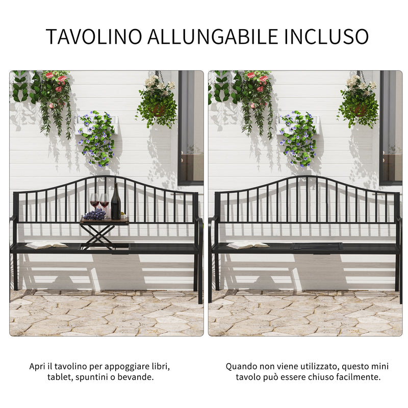 Panchina da Giardino 2 Posti in Ferro Battuto a Strisce Nero 