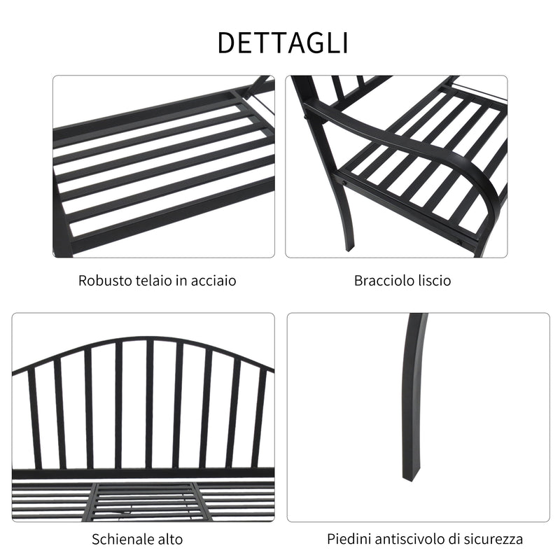 Panchina da Giardino 2 Posti in Ferro Battuto a Strisce Nero 