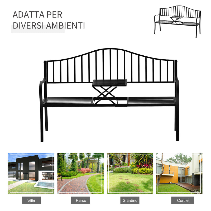 Panchina da Giardino 2 Posti in Ferro Battuto a Strisce Nero 