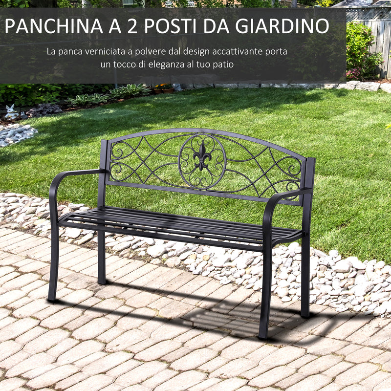 Panchina da Giardino 2 Posti in Ferro Battuto Nero 