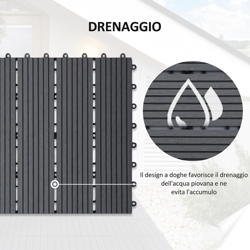 Pavimentazione da Esterno Incastrabile Piastrelle da Giardino 11 Mattonelle 30x30x2.2 cm Grigio 