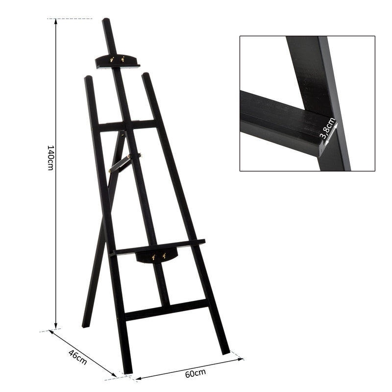 Cavalletto per Pittura in Legno con Altezza e Inclinazione Regolabili Nero 46x60x140 cm 