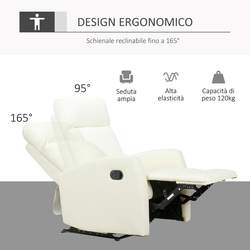 Poltrona Relax Reclinabile Ergonomica in Similpelle 65x92x100 cm Crema 