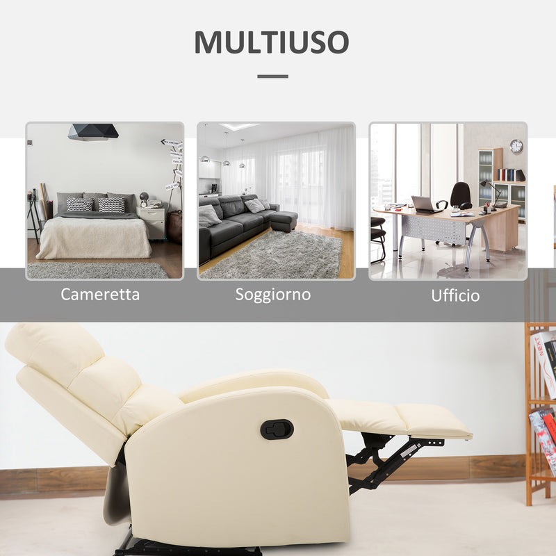 Poltrona Relax Reclinabile con Poggiapiedi in Similpelle Crema 