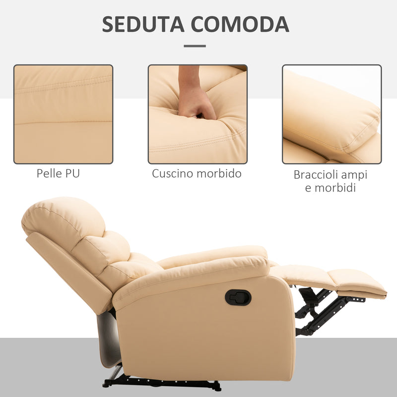 Poltrona Relax Reclinabile in Similpelle Beige 