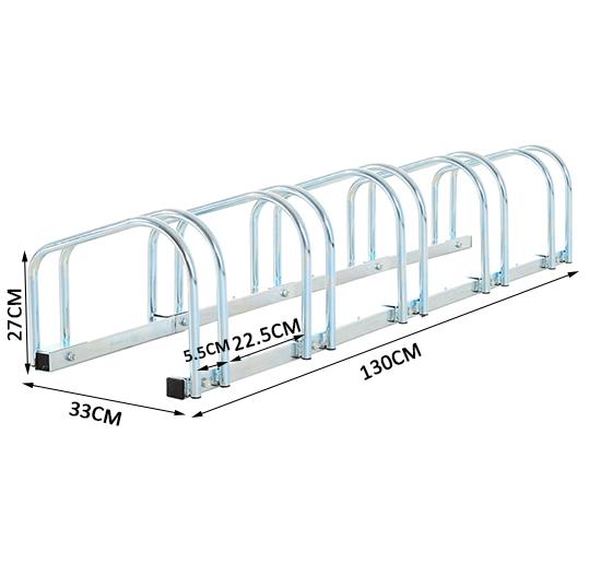 Rastrelliera Portabici 5 Posti in Acciaio 130x33x27 cm Argento 