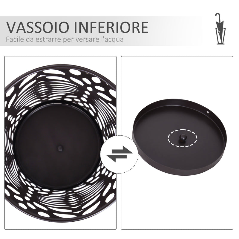 Portaombrelli in Metallo Lavorato con Salvagoccia Marrone 