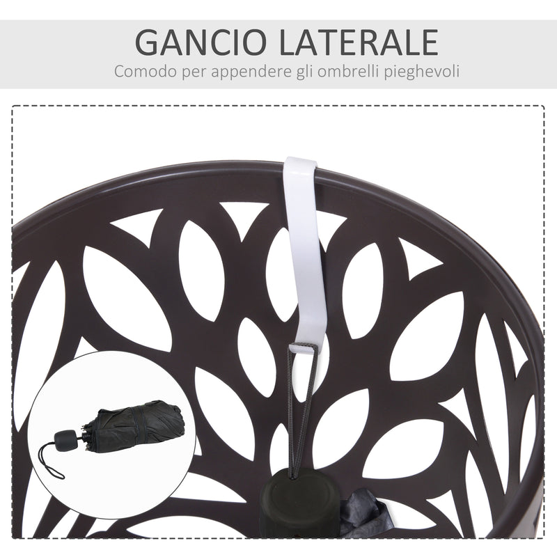 Portaombrelli in Metallo Lavorato con Salvagoccia Marrone 
