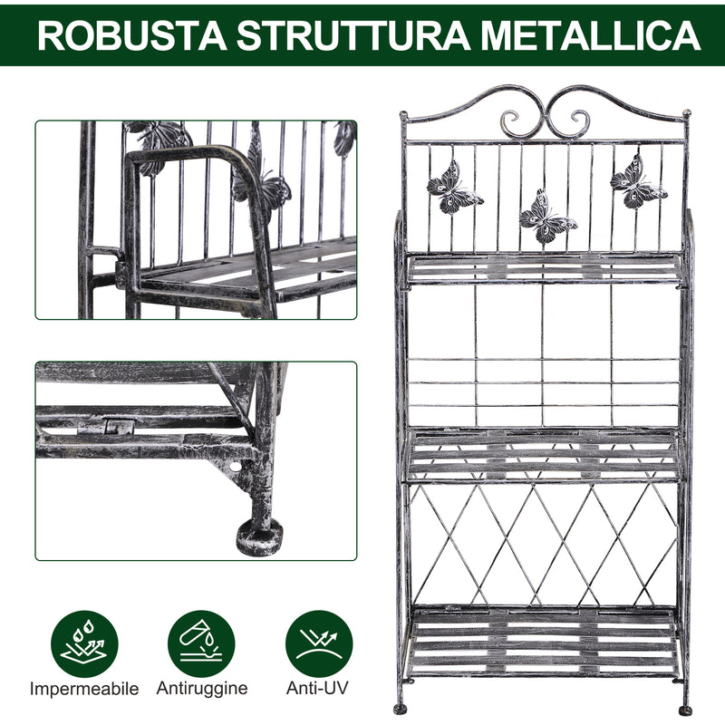 Portapiante Fioriera a Scaffale a 3 Ripiani da Giardino Balcone interno Grigio Argento 44x25x96 cm 