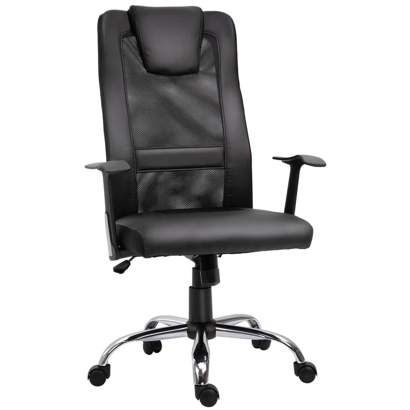 Sedia da Ufficio Presidenziale Ergonomica in Rete e Similpelle Altezza Regolabile Nera 