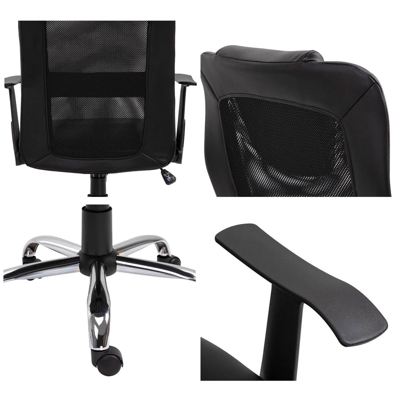 Sedia da Ufficio Presidenziale Ergonomica in Rete e Similpelle Altezza Regolabile Nera 