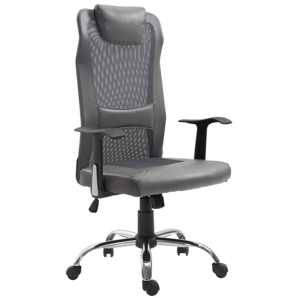 acquista Chaise de Bureau Présidentielle Ergonomique en Maille et Similicuir Hauteur Réglable Gris