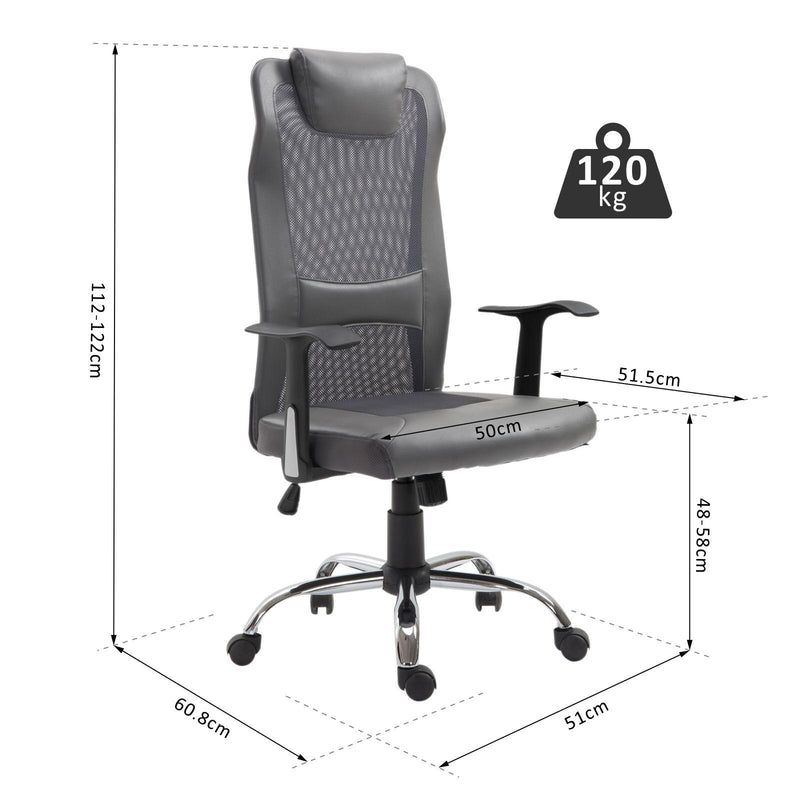 Sedia da Ufficio Presidenziale Ergonomica in Rete e Similpelle Altezza Regolabile Grigia 