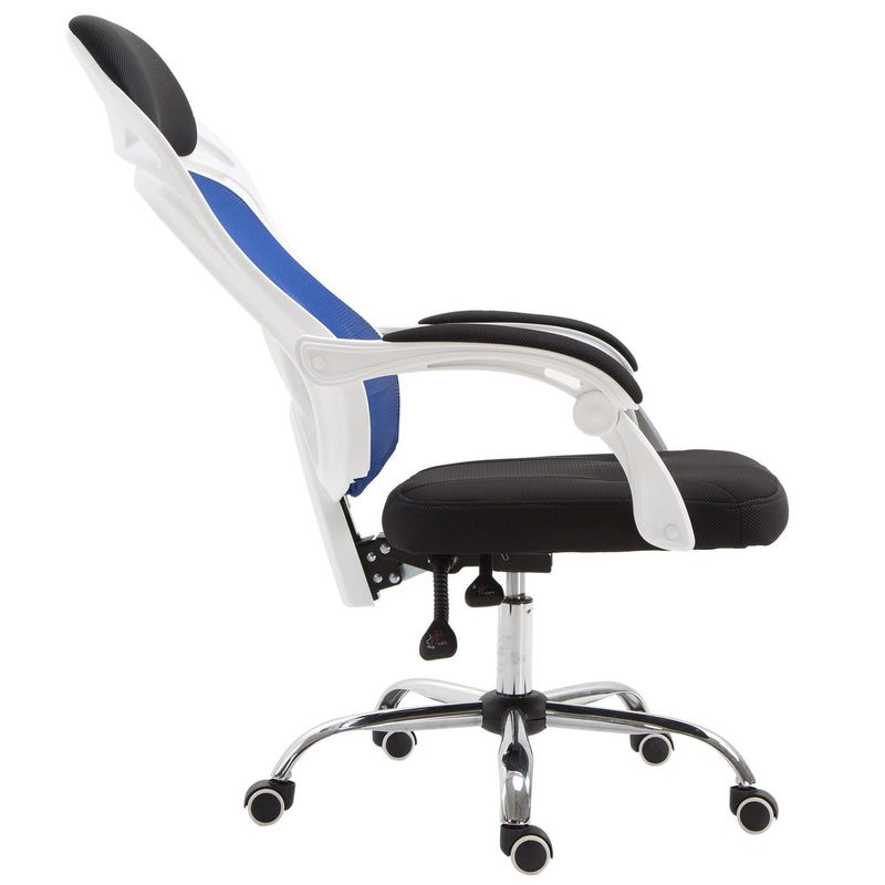 Sedia da Ufficio a Rete con Schienale Reclinabile Blu e Bianca 